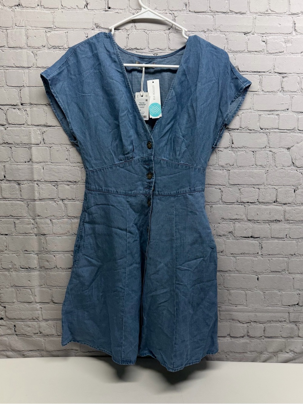 Marine Layer Light Blue Button-Front V-Neck Mini Dress Sz S NWT - Picture 4 of 14